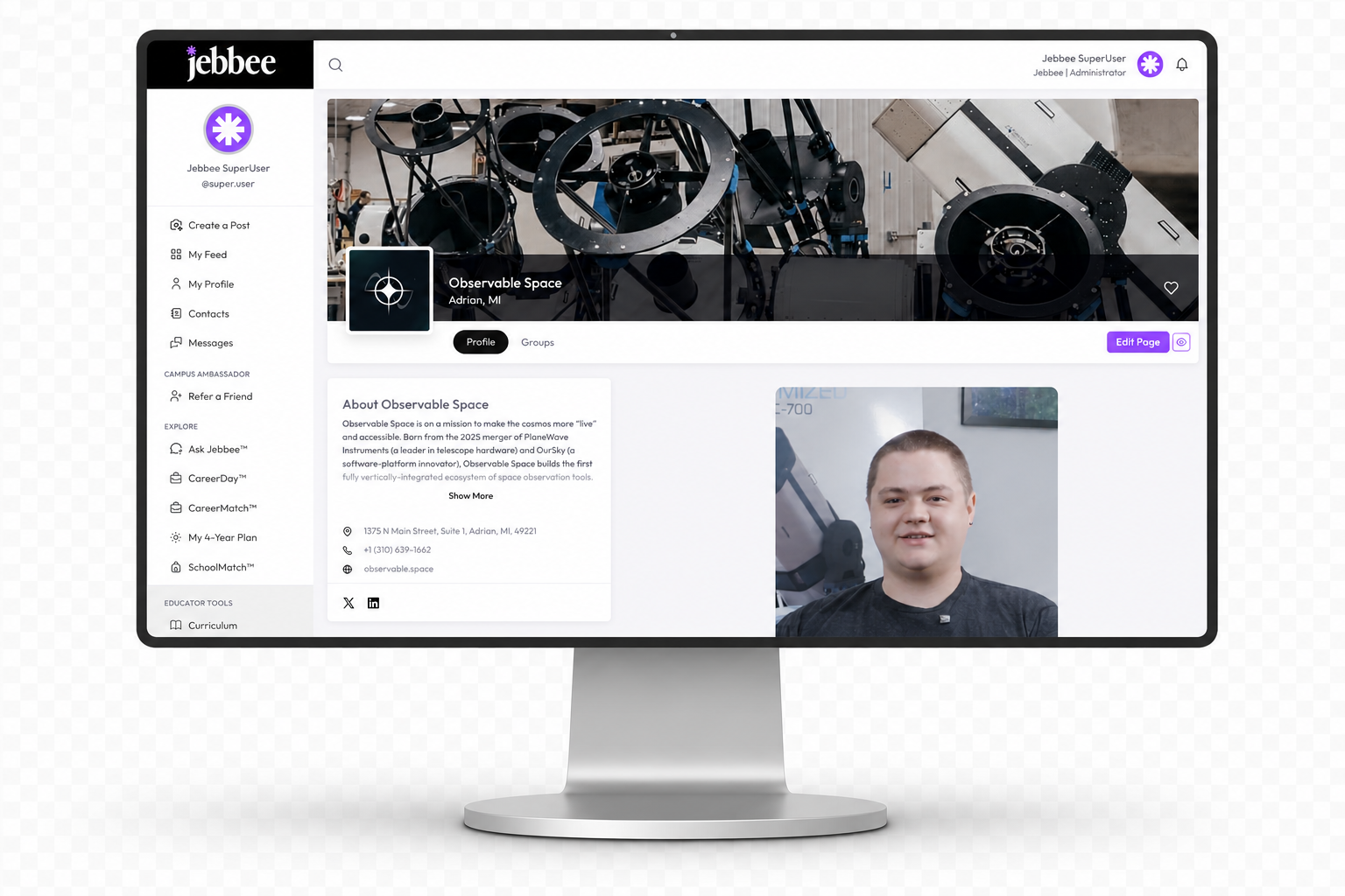 Observable Space's company profile on Jebbee — web version